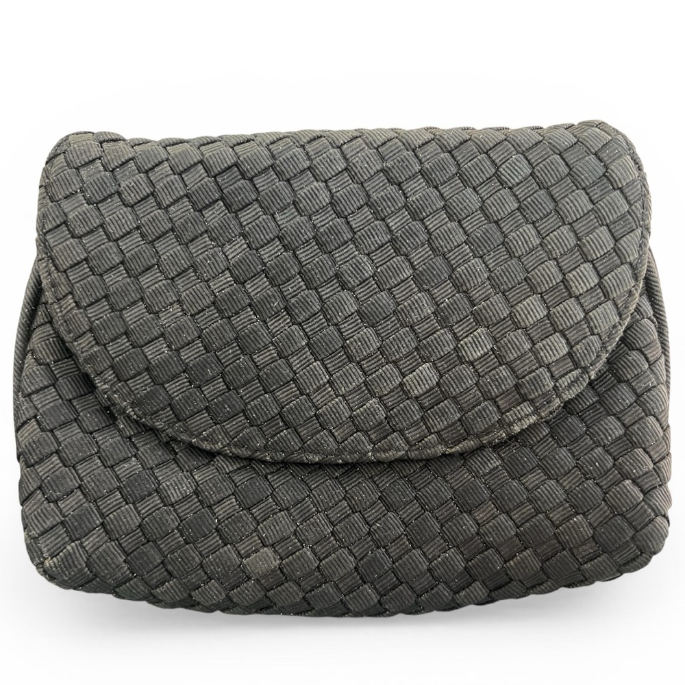 Americana by Sharif Vintage Black Woven Intrecciato Flap Clutch